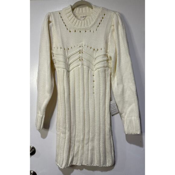 For Love & Lemons Jules Sweater Dress Cream Plus Size 1X NWT Ribbed Knit Fitted - Picture 2 of 16